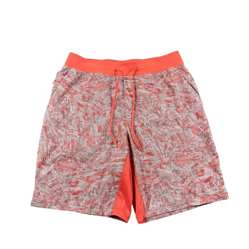 Lululemon THE Short Orange Gray AOP Pattern Mens Drawstring Athletic Short L 9in